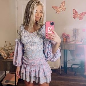 Ditsy Floral Mini Dress Blouson Sleeves Gives Loveshackfancy Vibes